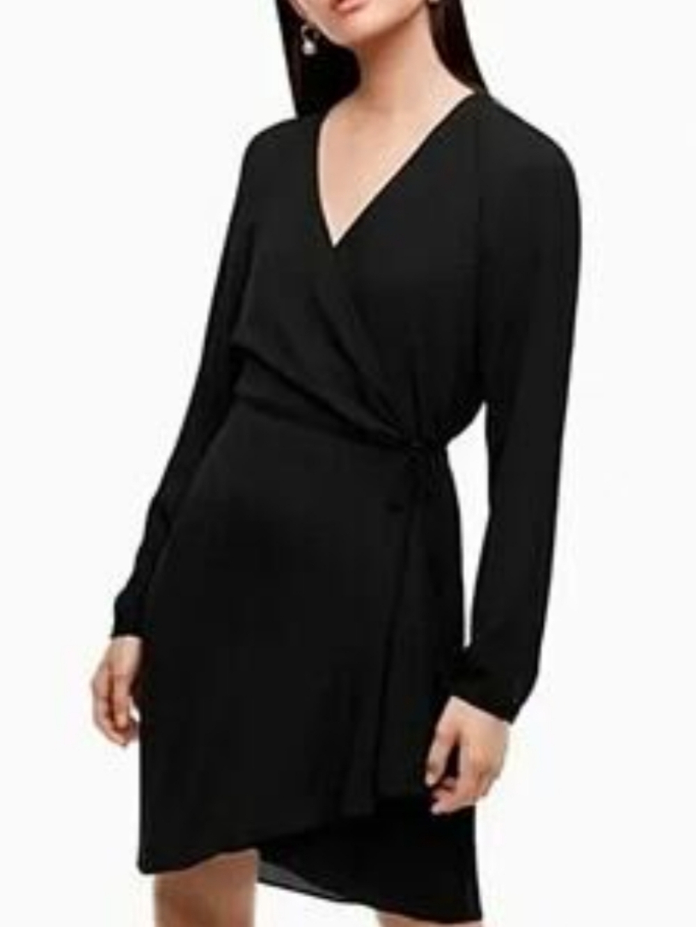 Babaton Wrap Front Long Sleeve Dress - Black XS